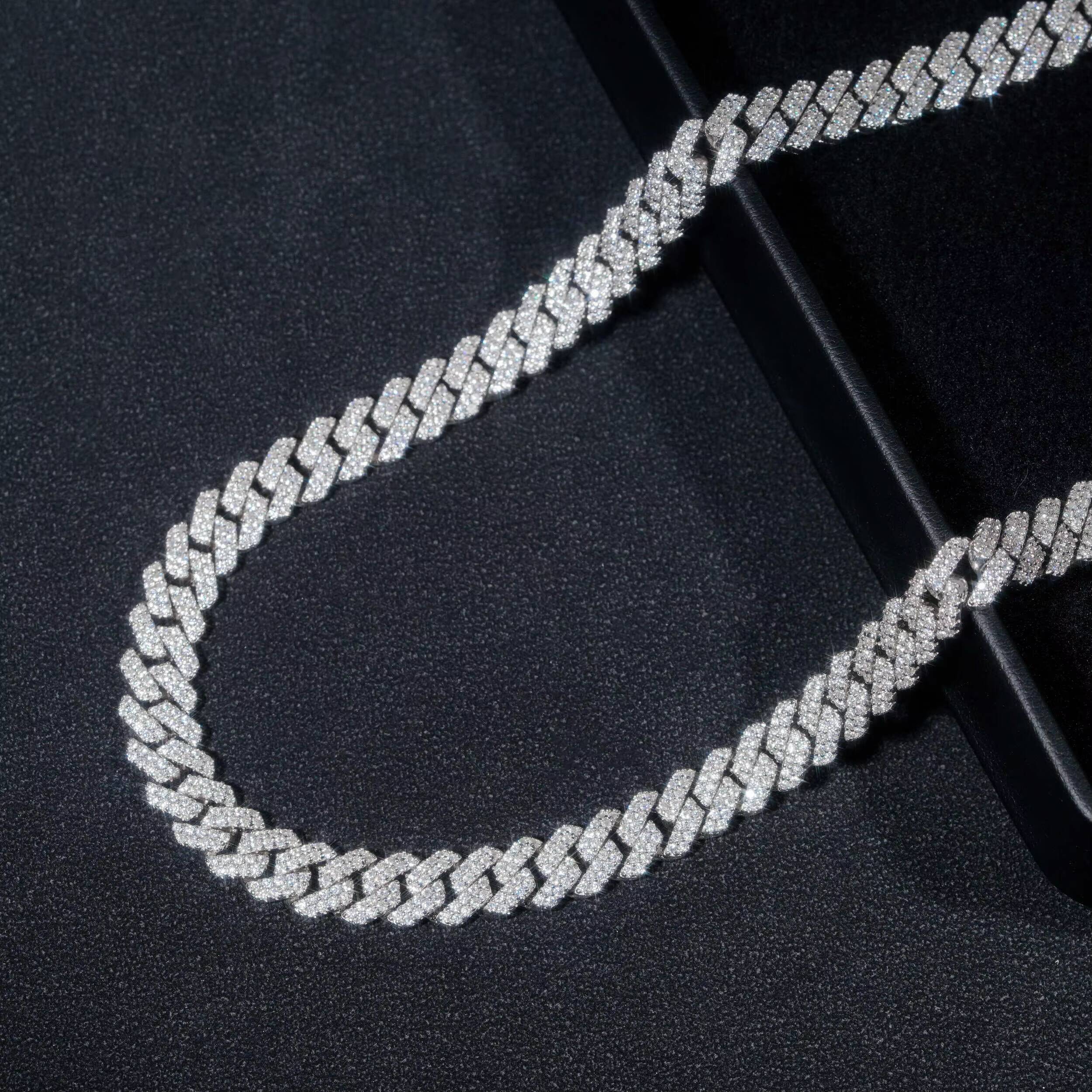 Hip Hop Men 8MM Prong Cuban Link Chain Necklace Bling Iced Out 2Row Moissanite S925 Silver Rhombus Cuban Necklace Jewelry
