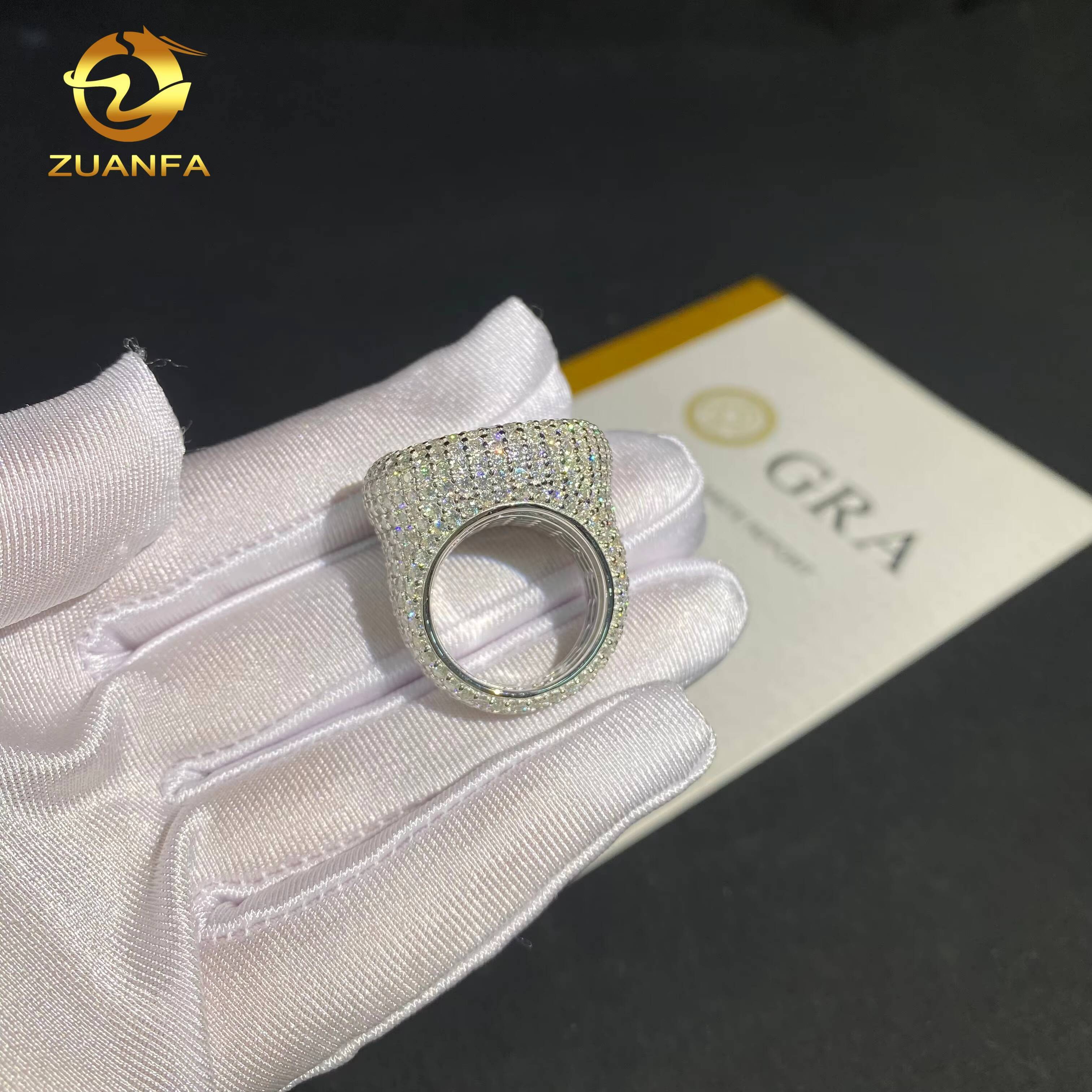 Ready to Ship Pass Tester Moissanite Iced Out Jewelry 925 Silver Round Ring Fine Hip Hop Jewelry VVS Moissanite Diamond Men Ring