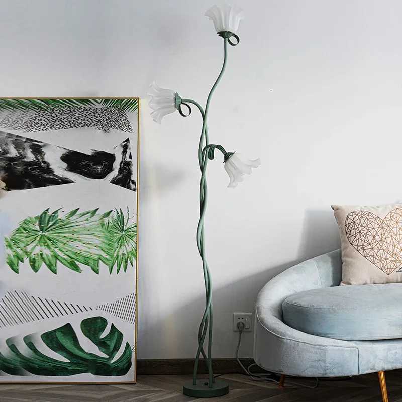 French 3 Head White Acrylic Lily LED Dimmable Floor Lamp Foot Switch Restaurant Study Kitchen Living Room Bedroom Standing Light M251119