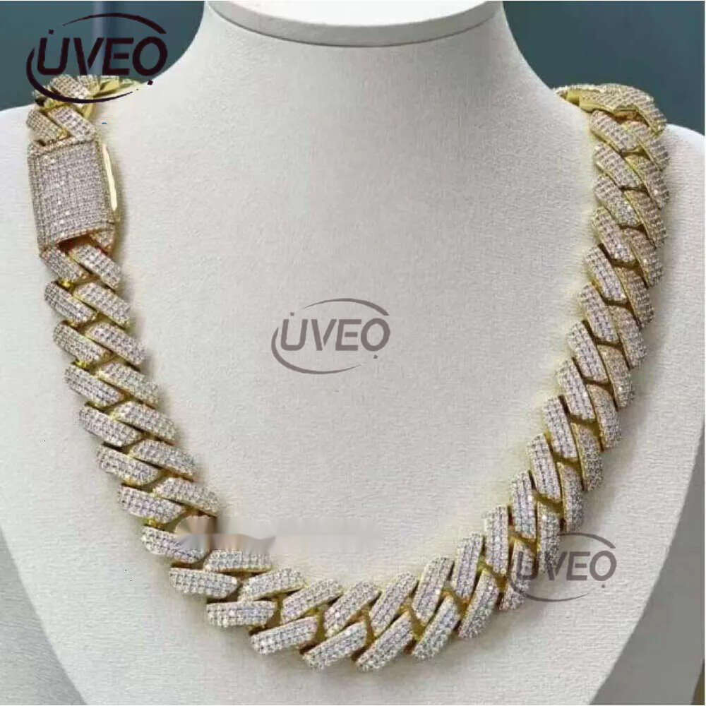 Designer Chain Necklace Jewelry 20mm 3 row K-chain VVS Moissanite Gold plated sterstersier Cuban bracelet Hip Hop