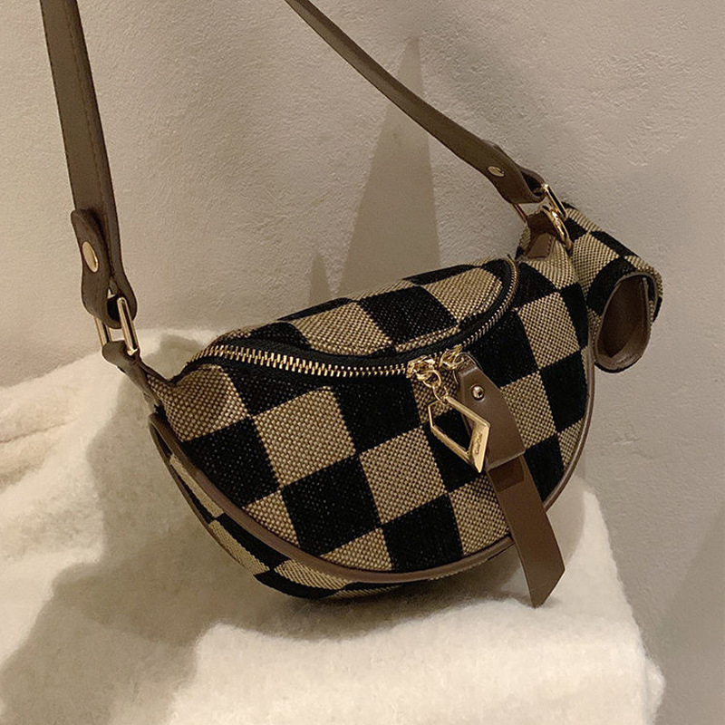 Versatile Checkered Handbag Fashion Checkered Waist Bag Dumpling Bag Crossbody Bag