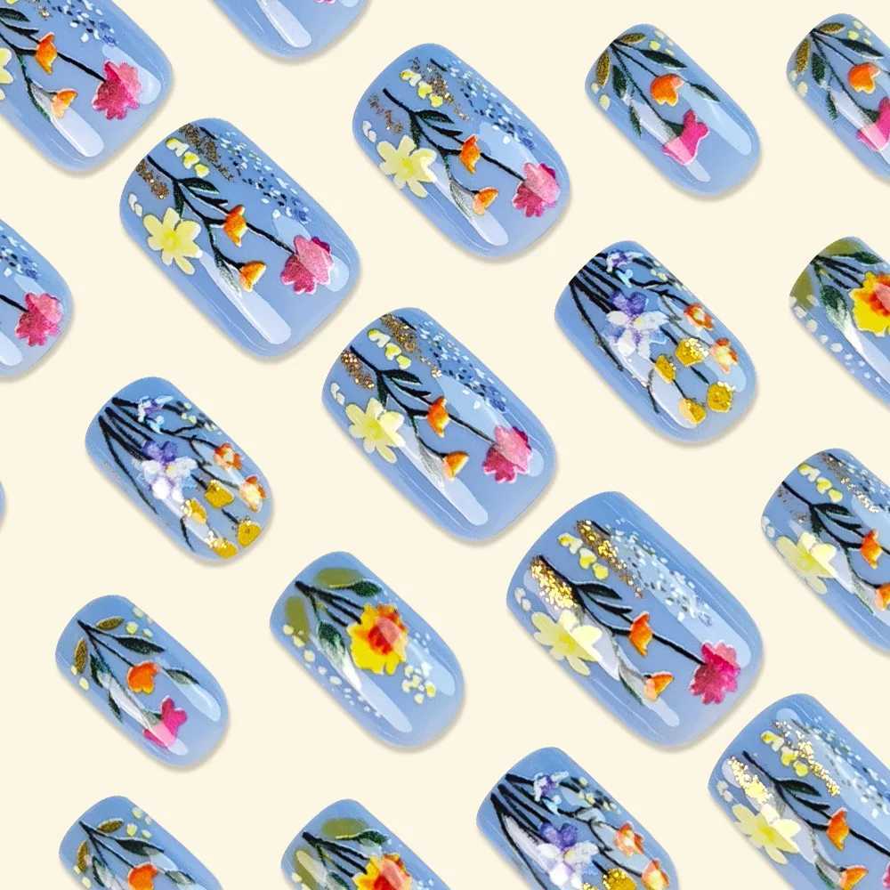 24pcs/set Floral Pattern Press-On Nail Set Mixed Color Ballet Shape Medium Length Simple Sweet Elegant Luxury Style Fake NailsT251118T251119