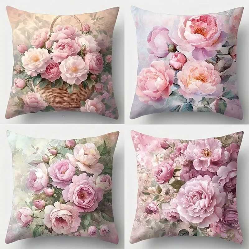 Pink Peonies Floral throw cover with short plush print for living room decoration cushion cover covers decorativeM251119