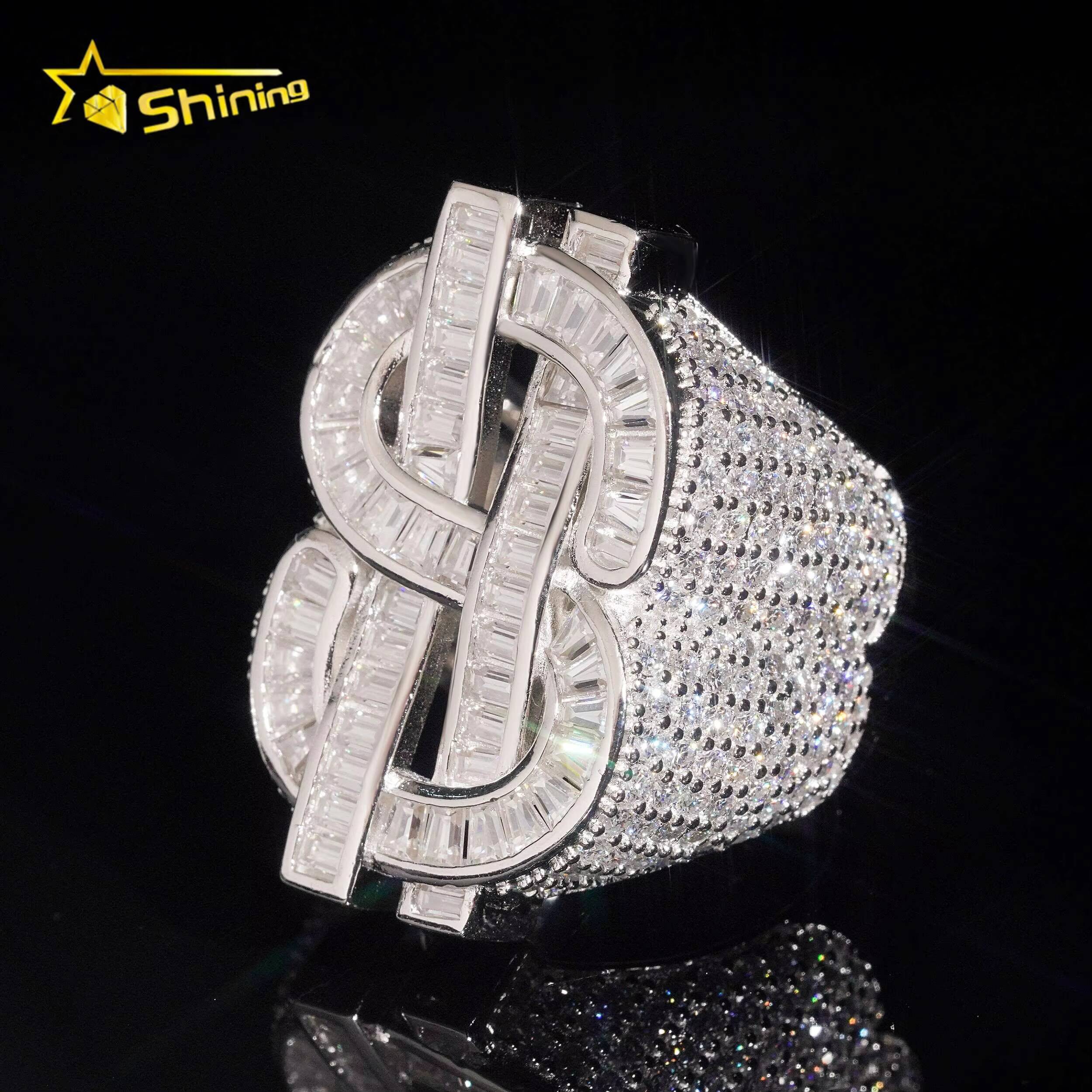 Luxury Men Weeding Rings Hip Hop Jewelry Iced Out 925 Silver US Dollar Style Moissanite Ring Pass Diamond Tester