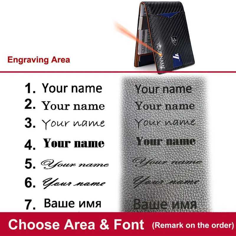 New RFID Name Engraving Simple Short Men Card Wallets Carbon Fiber Card Holder Slim Male Wallet Photo Holder Men Card ClipsT251119