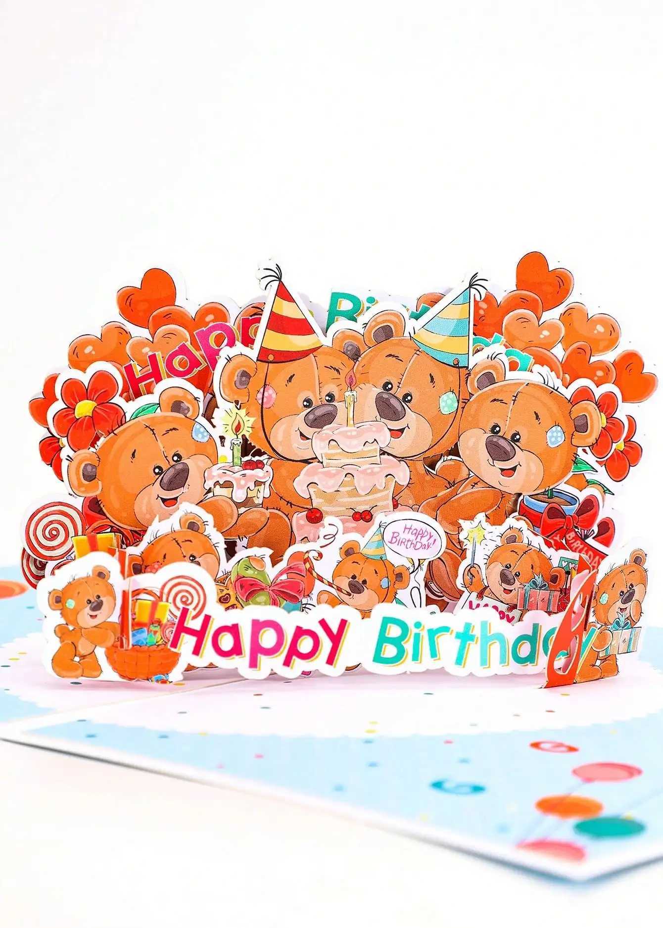 Kids Birthday Bear Pop-Up Card - 3D Greeting with Envelope Perfect Gift for Children Bear Pattern G251119