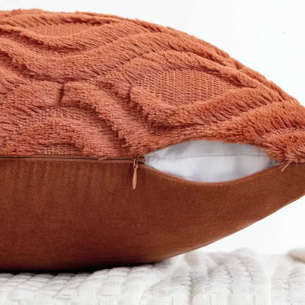 Fall Rust Orange Throw Covers 45x45CM Soft Plush Faux Wool Couch Cushion Cover Boho Throw for Sofa Living Room BedM251119