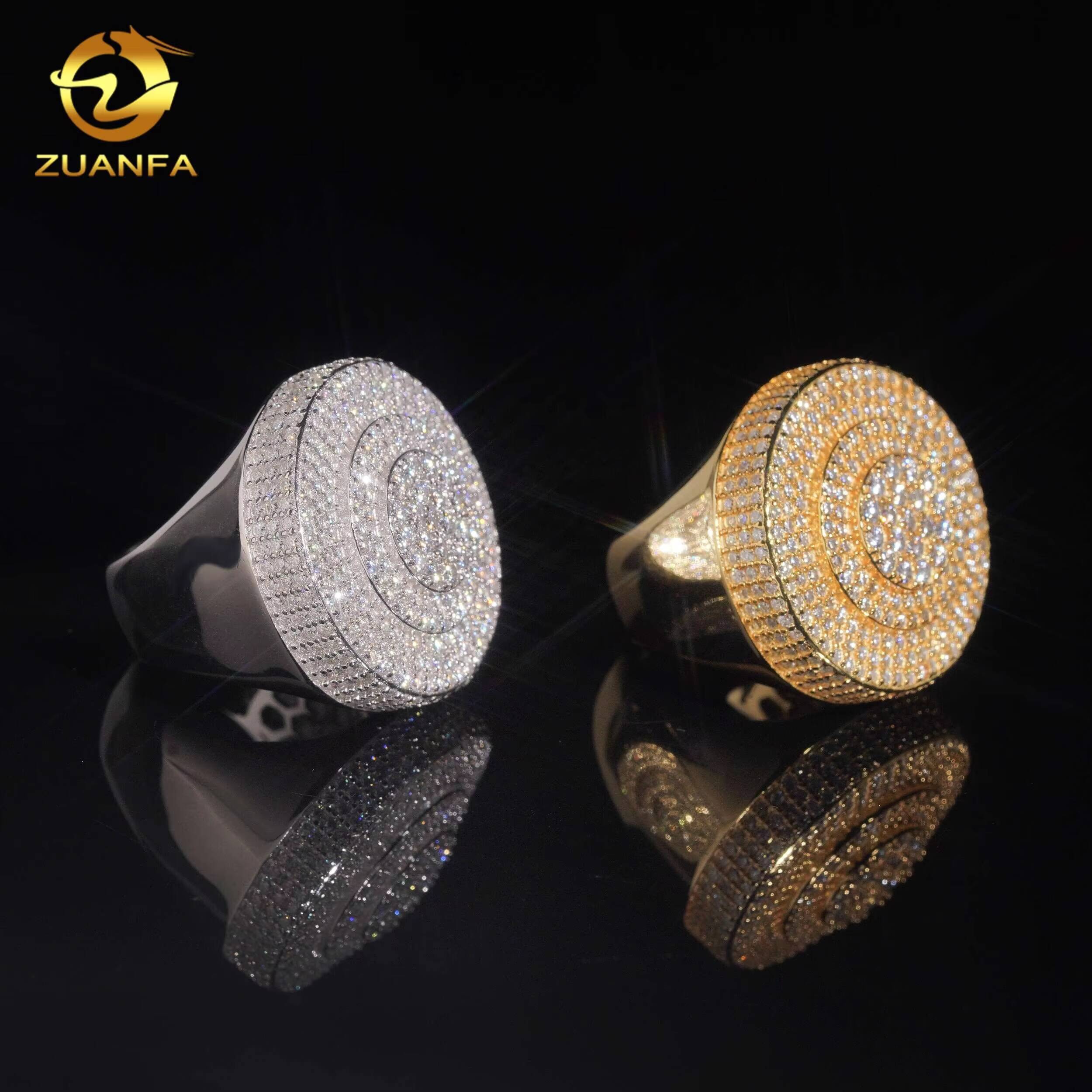 Ready to Ship Hip Hop Jewelry Iced Out Men Round Shape 925 Sterling Silver Moissanite Rings