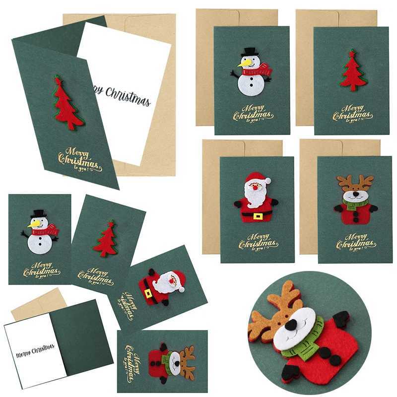 4PCS Green Style Christmas Greeting Card Set Pearlescent Paper 3D Felt Invitations Postcards Christmas Party Gift Souvenirs ZYF G251119