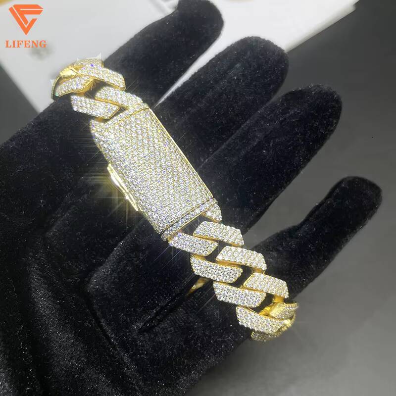 10mm 12mm 925 Sterling Silver Two Rows Moissanite Iced Flap Buckle Cuban Link Chain Bracelet for Men Hip Hop Jewelry