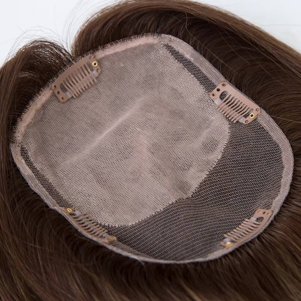Spring Airy Brown Balayage 55x65 High-quality Double Silk Clip in 100 Human Hair Topper for Women Hairpieces Natural Look