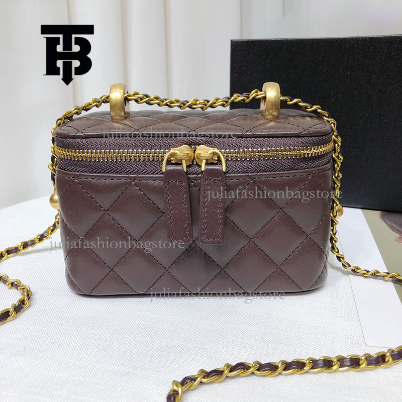 TB BHULAMTE Designer Mini Leather Shoulder Bag Chanel Style Sheepskin Tote Box Bag Women's Golden Ball Chain Lipstick Crossbody Bag Small Square 