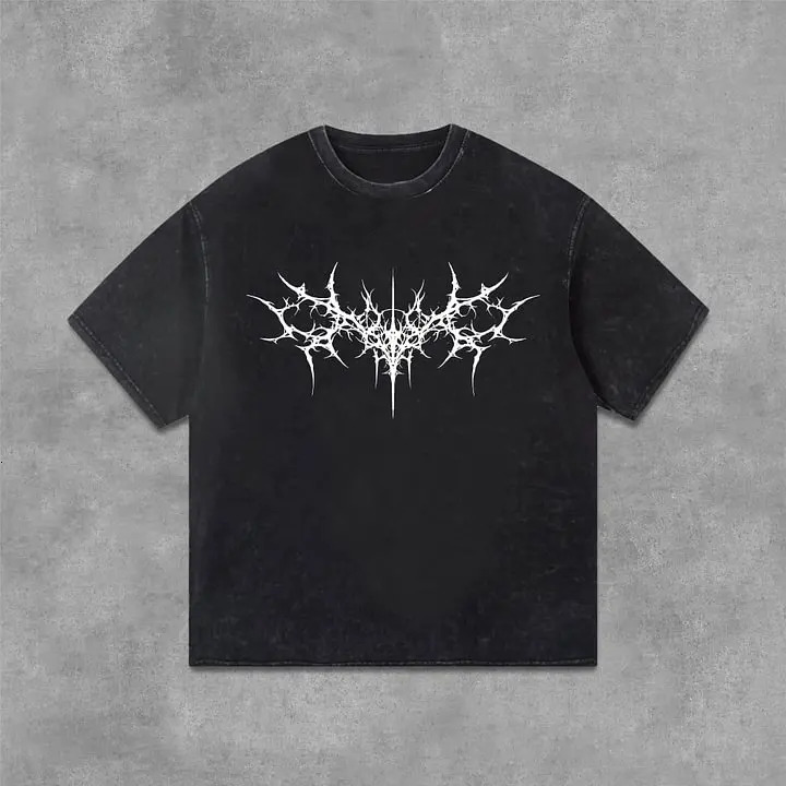 Vintage Gothic printed graphic acid washed Tshirt unisex casual and comfortable selected highquality 250408Z