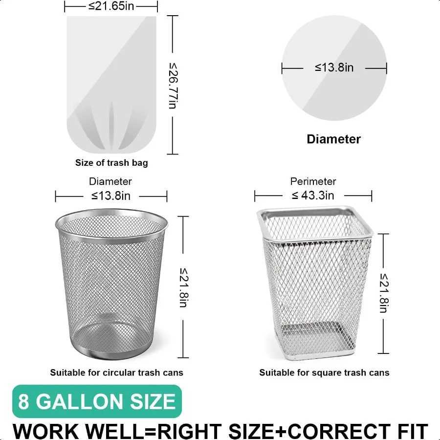 120 Count 8 Gallon Trash Bags Unscented Thick Clear Medium Garbage bags 30 Liter Strong Plastic Wastebasket Can Liners for Kitc C251119