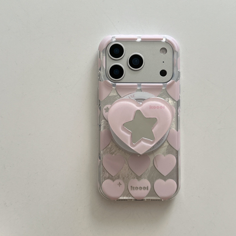 Pink Blue Heart Magnetic Phone Case Compatible with iPhone 17/16 Pro Cartoon Stand Protective Case iPhone 15/14