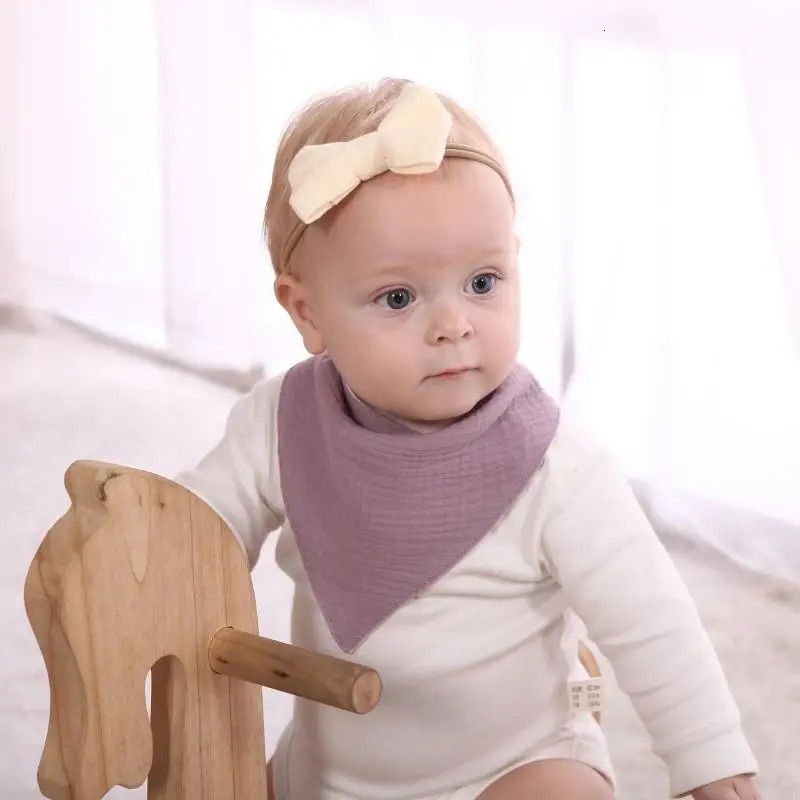 H0XF 5 pieces baby cotton bib born solid color triangular scarf feeding Saliva towel Bandana Burp fabric boys and girls 250414z