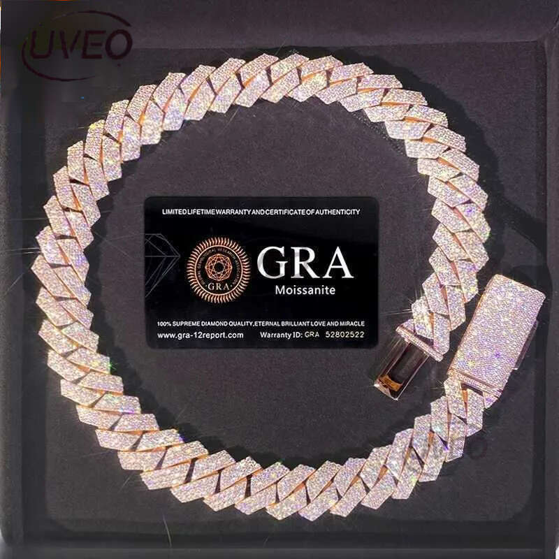 bracelet designer jewelry moissanite chain cuban k High Quality 3 Rows VVS Moissanite Dia Chain White Rose Gold Plated Hip-hop chains for men necklace