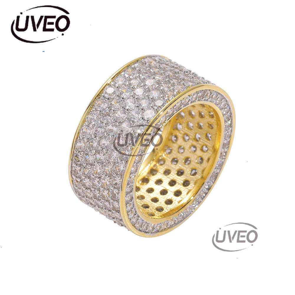 Luxury designer Hip Hop Men and women five row ring, micro-inlaid ice out of VVS Moissanite hip hop ring