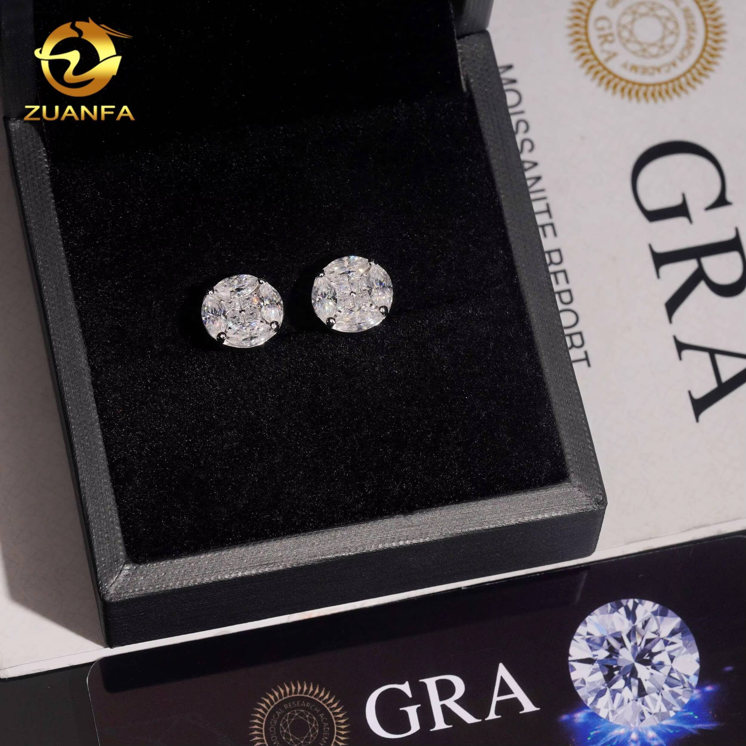 Fine Jewelry Pass Diamond Tester 925 Sterling Silver Hip Hop Iced Out Moissanite Mens Earrings