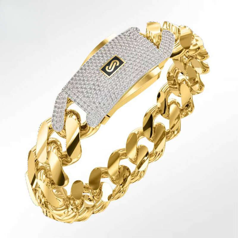 Monaco Jewelry 10K 14K Gold Plated Men's Classic Interlocking CZ Miami Cuban Chain Bracelet