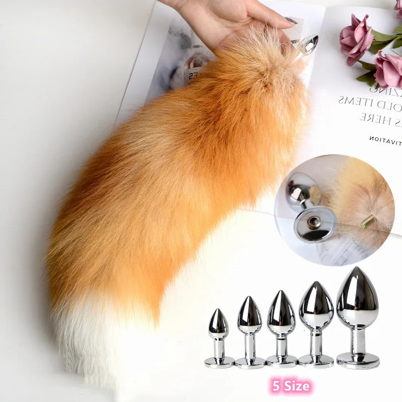 Exotic Flirting Accessories of Cute Gold Soft Furry Fox Cosplay Tail with Detachable Smooth Touch Metal Anal Plug Bead Sex Toys251118