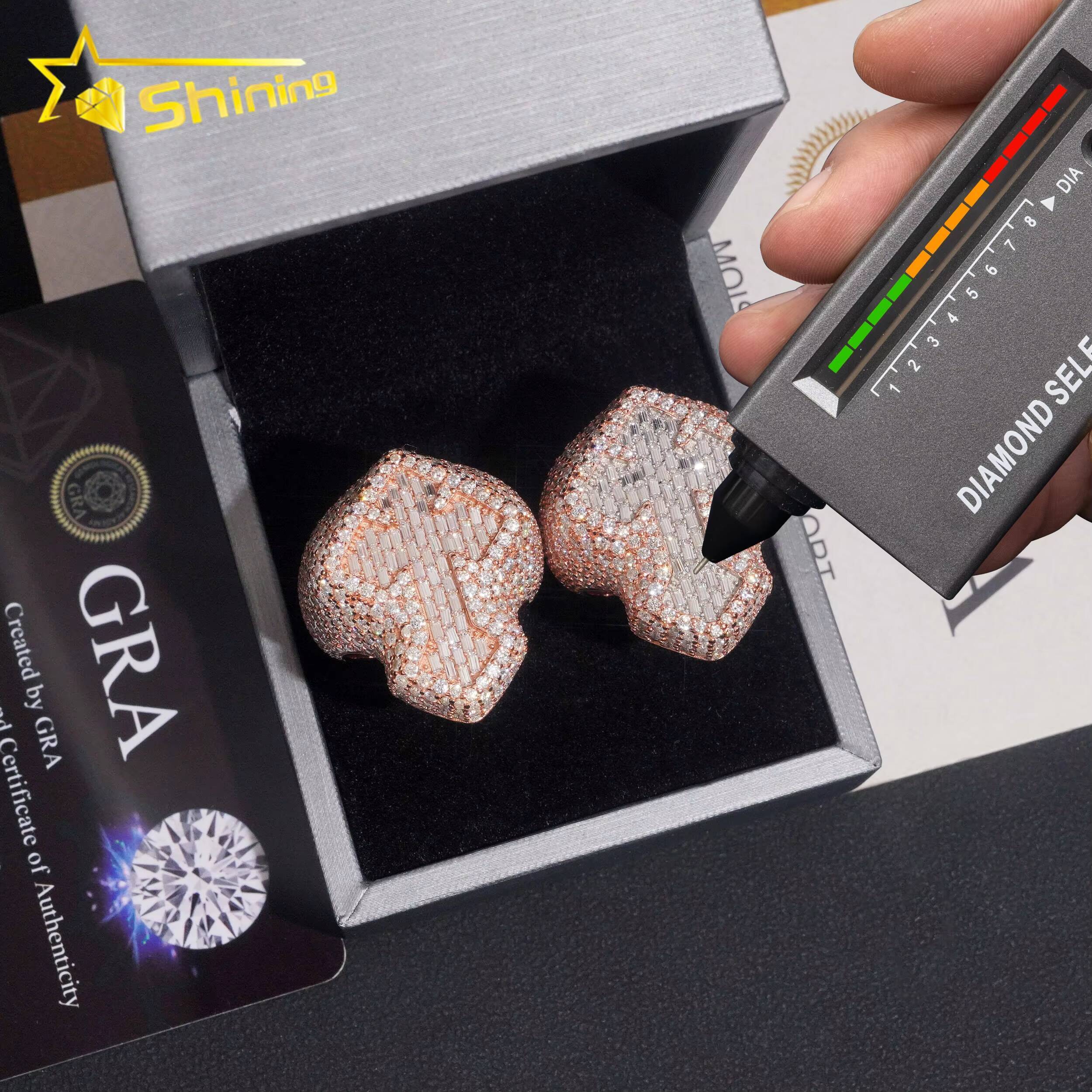 Pass Diamond Tester High Quality 925 Silver Men Iced Out Two Tone Cross Hip Hop Moissanite Ring