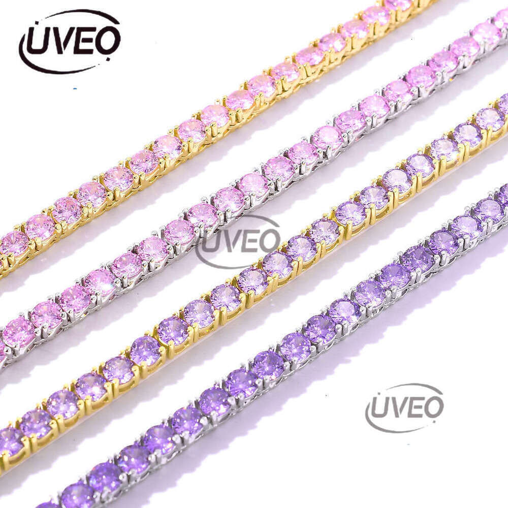Men Women Luxury Hip Hop 4mm pink single row Ice out VVS Moissanite necklace Tennis bracelet Free delivery