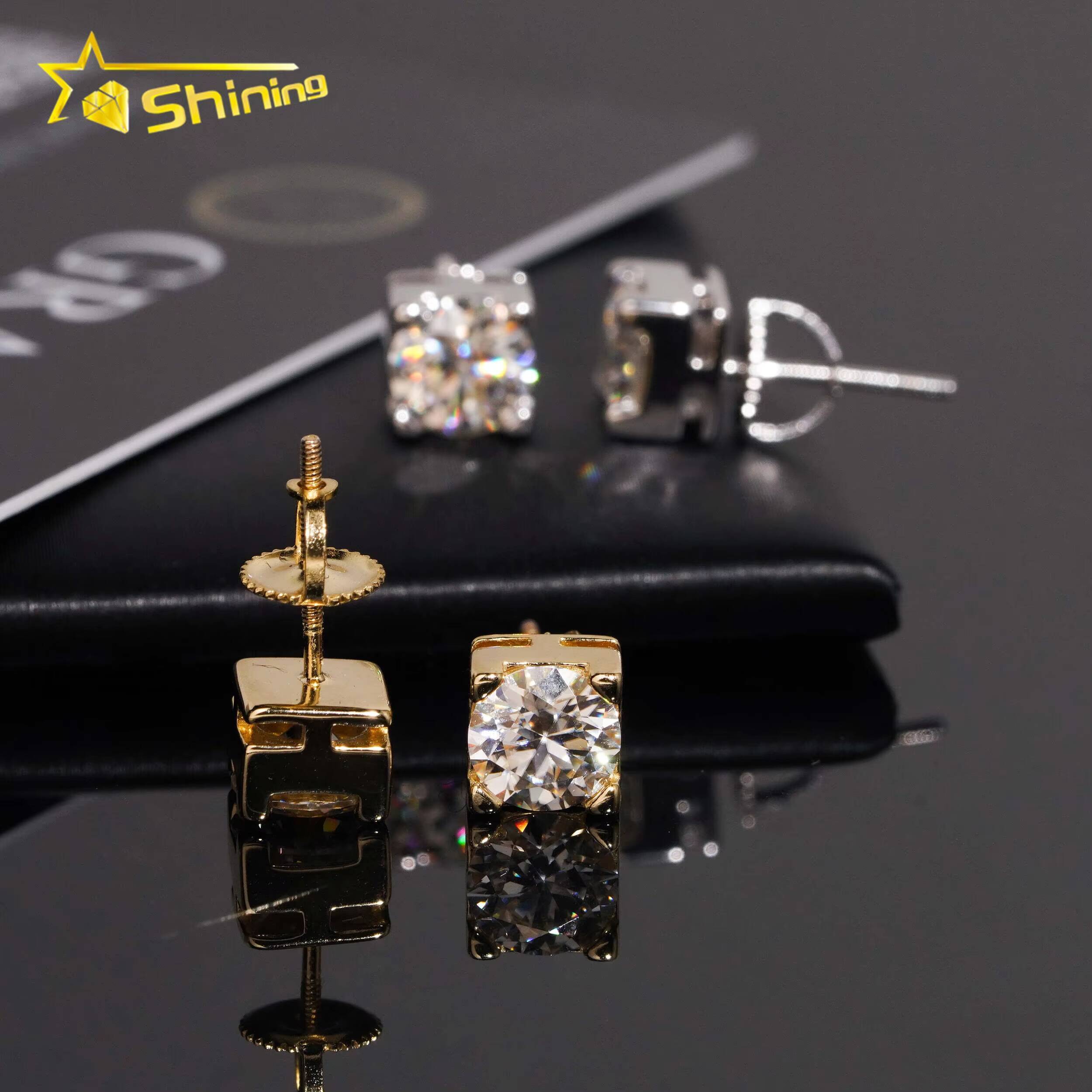 Pass Diamond Tester Screw Back Hip Hop Classic Gold Plated 925 Silver VVS Moissanite Stud Earrings
