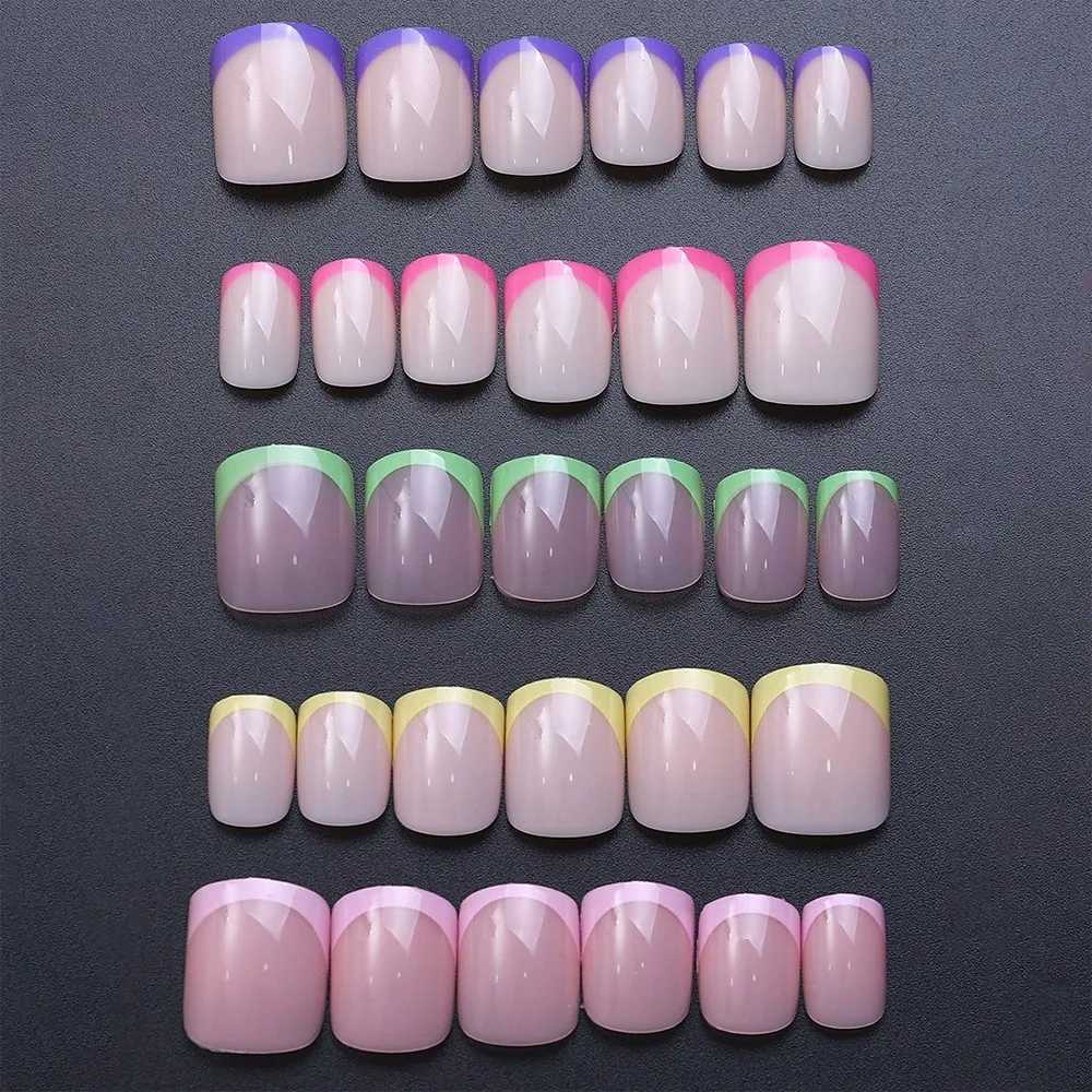 240PCS Candy Color French Short Square False Nails Pink/Green/Purple Full Cover Macarons Press On Nails DIY Artificial ManicureT251118T251119