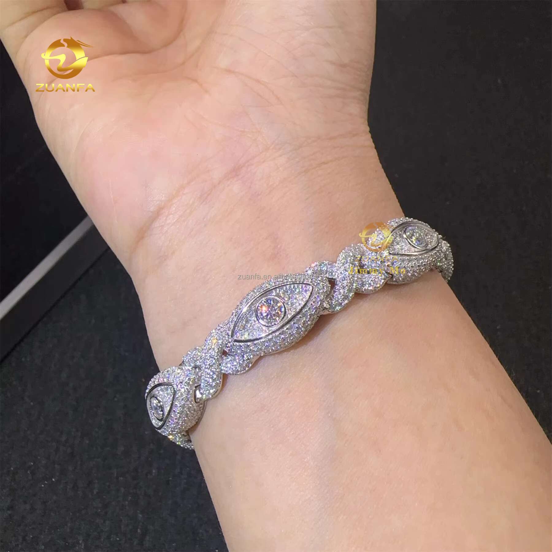 10mm Rapper Jewelry Pass Diamond Tester Iced Out Hip Hop S925 Moissanite Diamond Man Jewelry Evil Eyes Cuban Link Bracelet