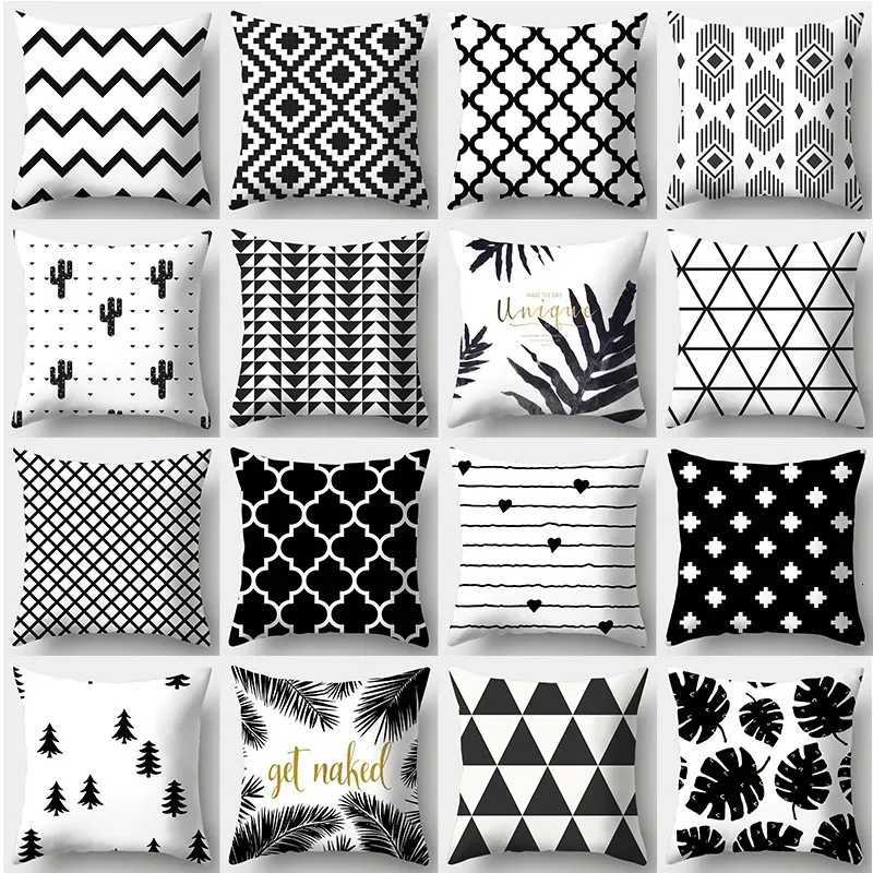 Black and White case 45cmX45cm Square Sofa Cover Stripes Leaves Pattern Cushion coverM251119