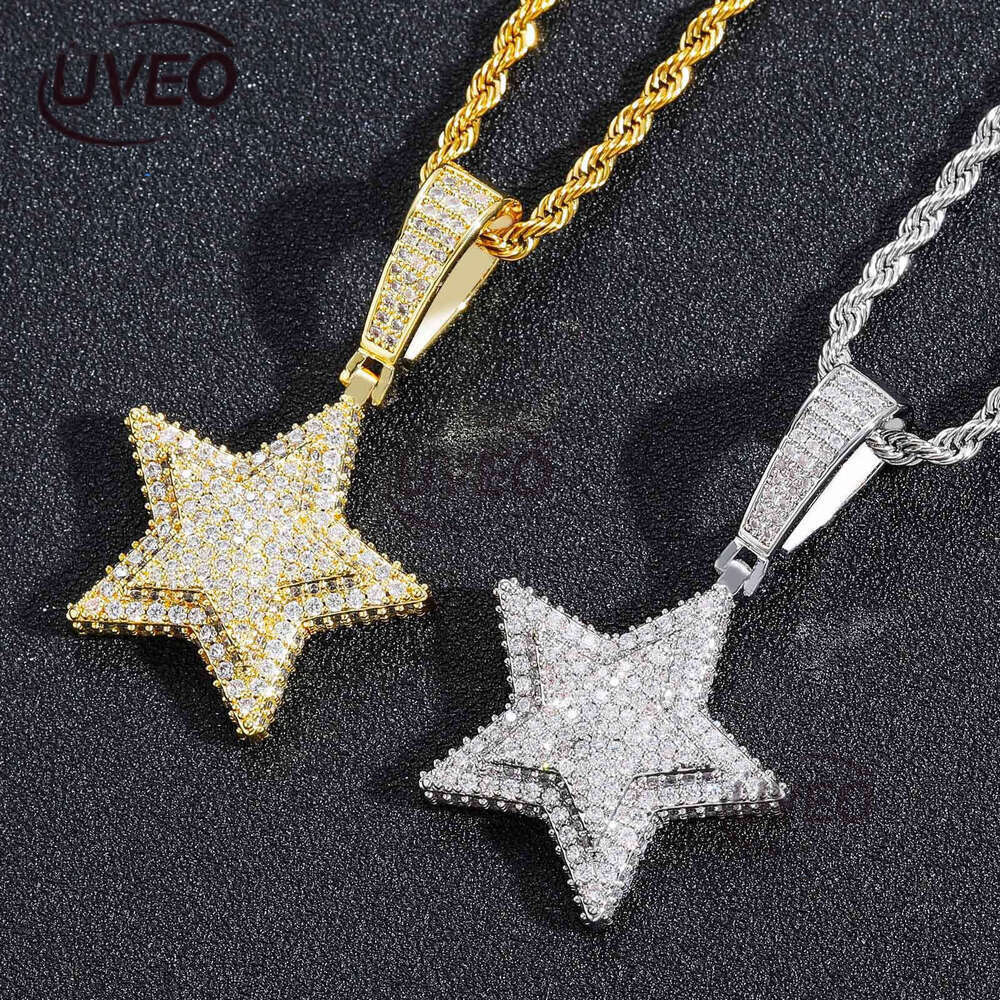 Luxury designer Hip Hop Necklace, Double Pentacle Pendant, Solid Ice out VVS Moissanite Pendant Hip Hop Necklace for men and women with free shipping
