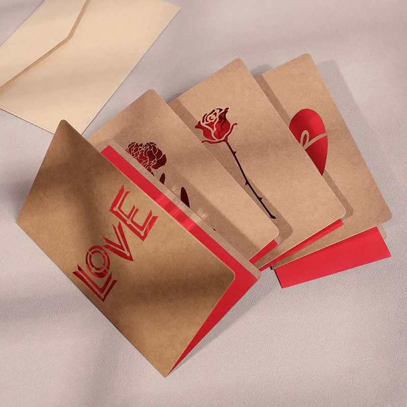 Valentines Day Mothers Day Greeting Card with Envelope Hollow Heart Flowers Gift Card Birthday Party Supplies Wedding Invitation G251119