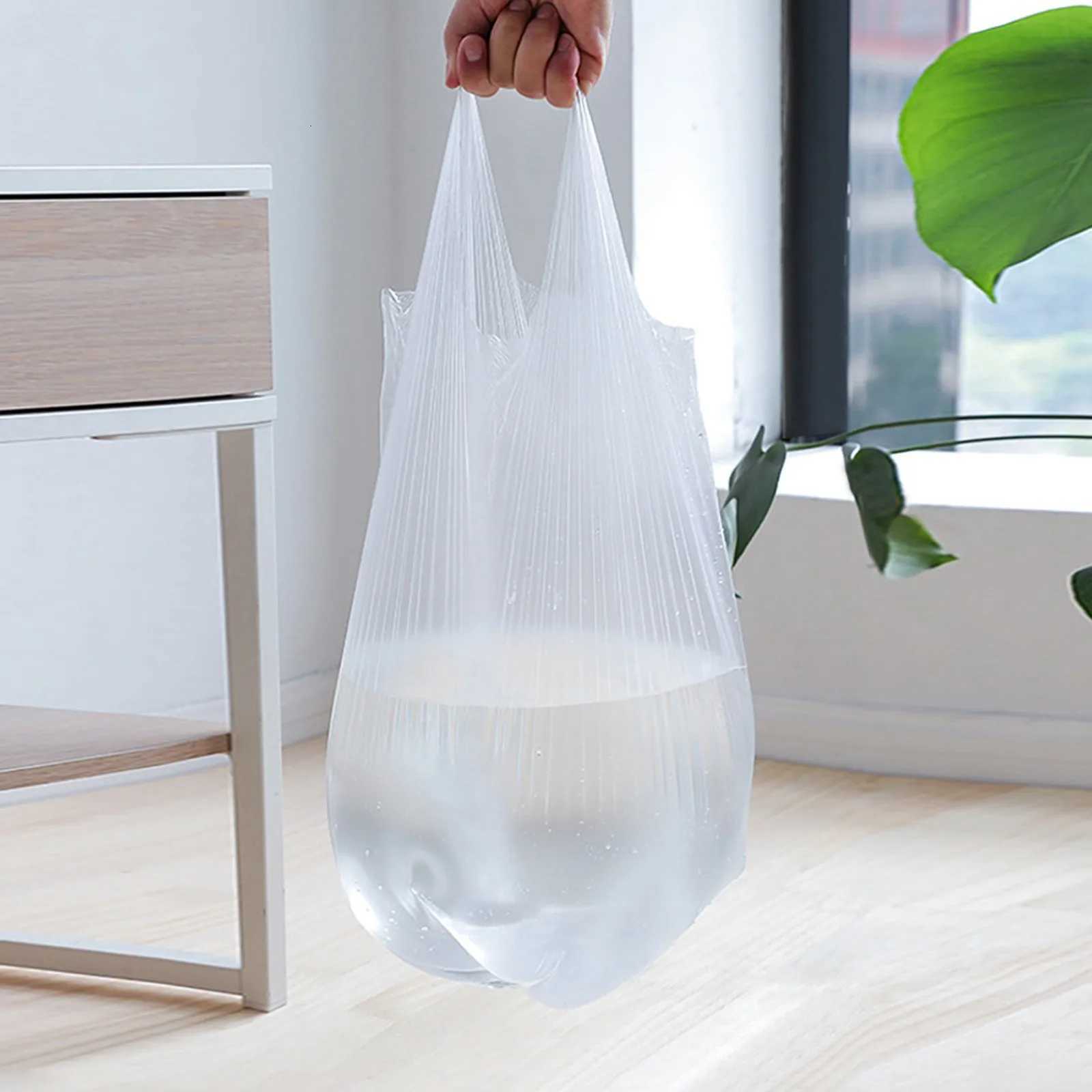 50/100pcs White Plastic Bag Supermarket Grocery Gift Shopping Bag With Handle Vest Bag Kitchen Storage Clean Garbage Bag C251119