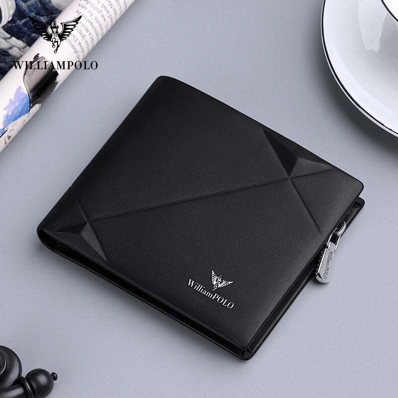 WILLIAMPOLO Men's Genuine Leather Coin Purse Casual Design Bifold Mals Brand Short Slim Wallet