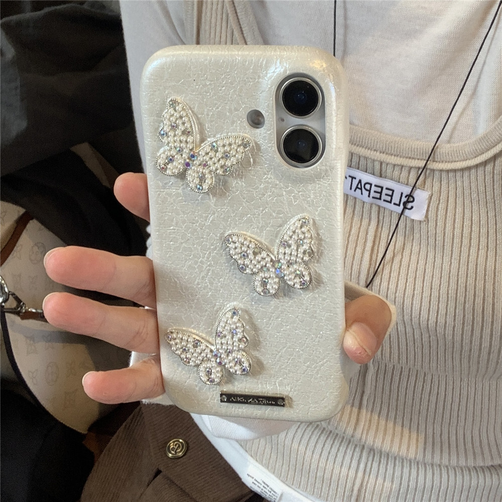 Pearl Butterfly Phone Case Compatible with iPhone 16/15 Pro Max Simple Solid Color Cartoon Protective Case iPhone 14/13/12