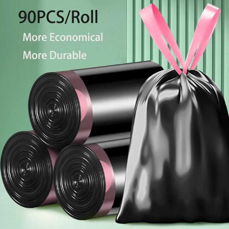90/180pcs Kitchen Household Drawstring Type Garbage Bag Trash Bags Drawstring 4 Gallon Heavy Duty Drawstring Trash Bags C251119