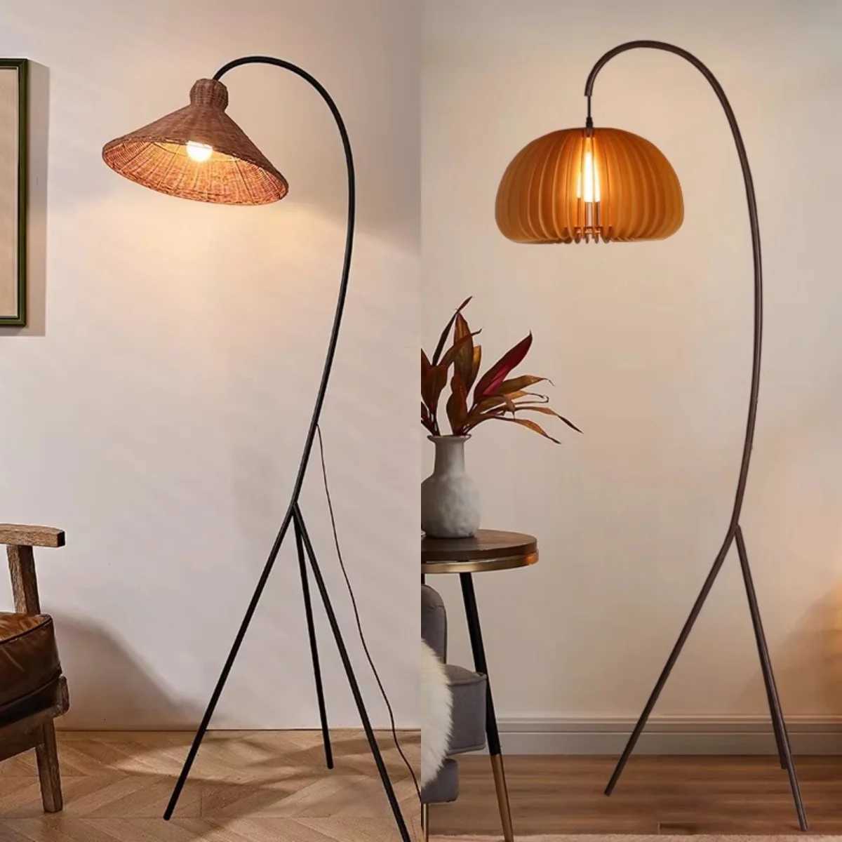 Modern Nordic Minimalism Rattan Art Sofa E27 Floor Lamp Homestay Living Room Light Bedroom Home Lighting Decor Fixtures LED Lamp M251119