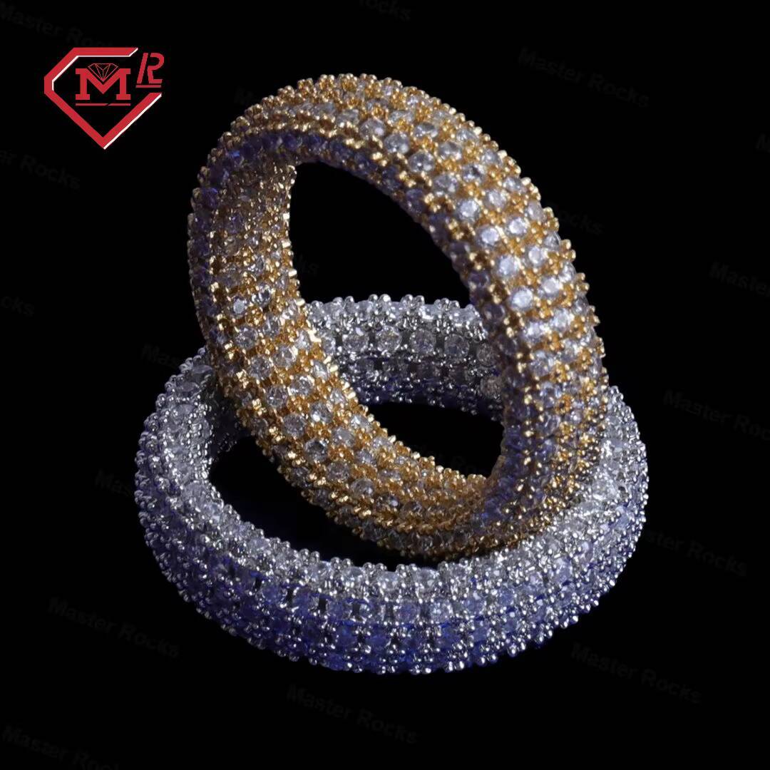 Custom Fashion Jewelry 925 Sterling Silver Gold Plated Iced Rings Hip Hop Gra Round Moissanite Diamond for Mens Hiphop Ring