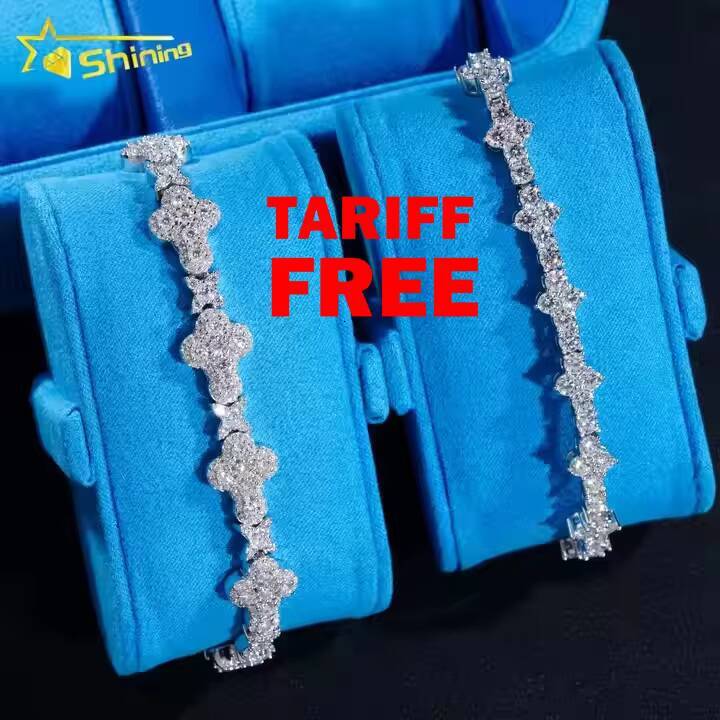 Cross Style 3mm Tennis Bracelet Fashion White Gold 925 Sterling Silver VVS Moissanite Diamond Iced Out Star Cross Link Bracelet