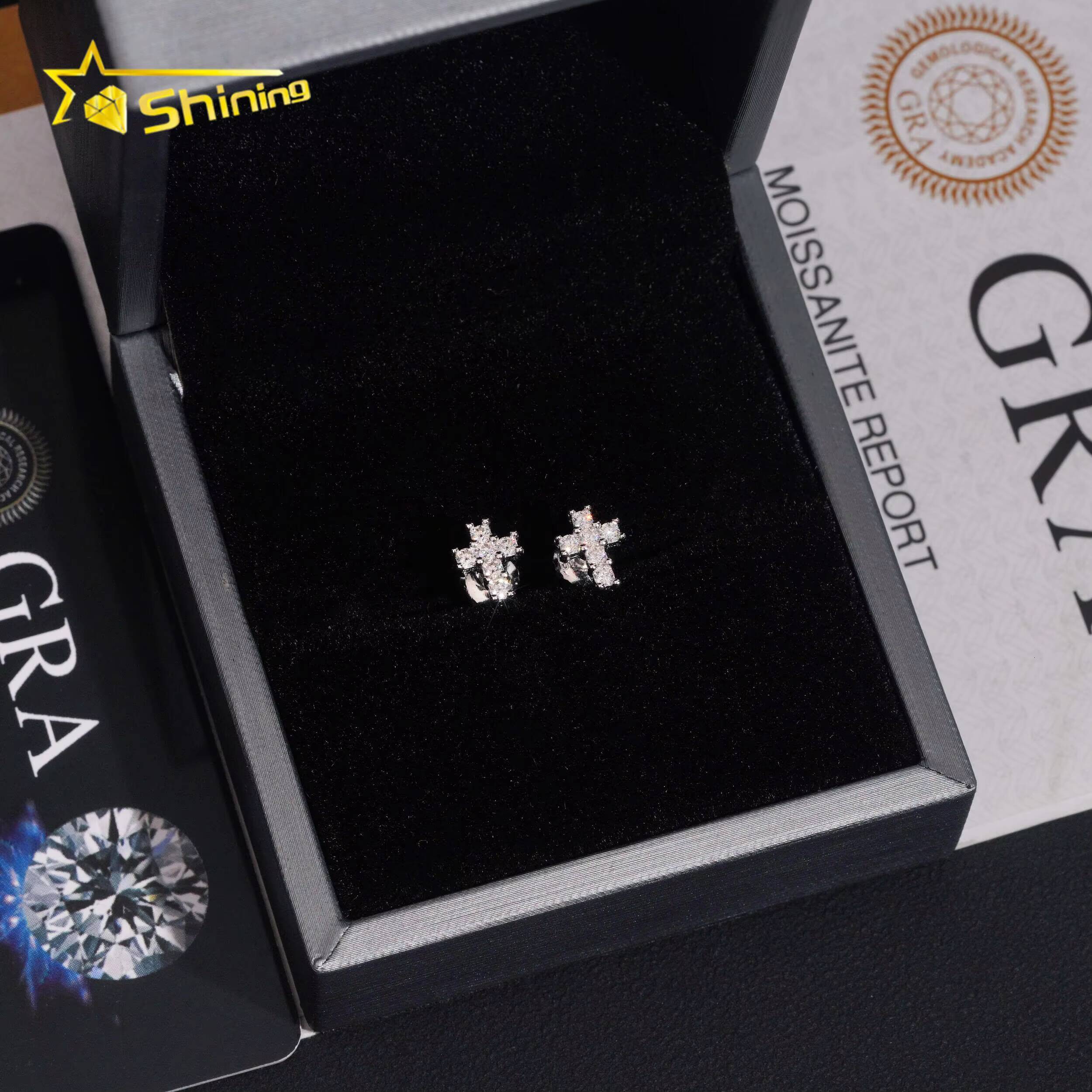Hot Sale Cheapest Price Cross Design Earrings 925 Silver Gold Plated GRA Moissanite Stud Earrings Fashion Jewelry