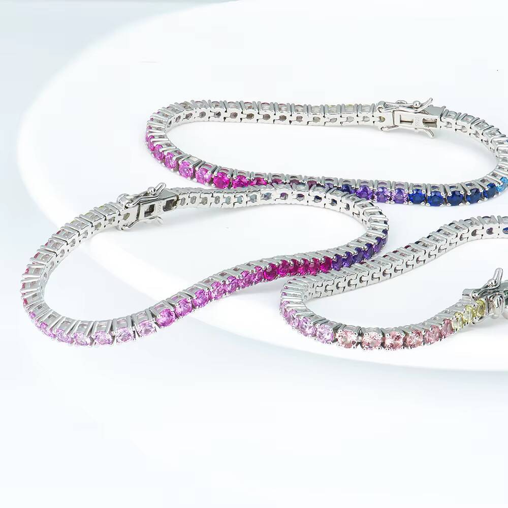 S925 Sterling Silver Tennis Bracelet with 3mm Rainbow Corundum Gemstone Wholesale Jewelry for Gifts