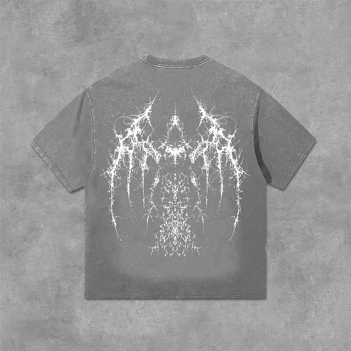 Vintage Gothic printed graphic acid washed Tshirt unisex casual and comfortable selected highquality 250408Z
