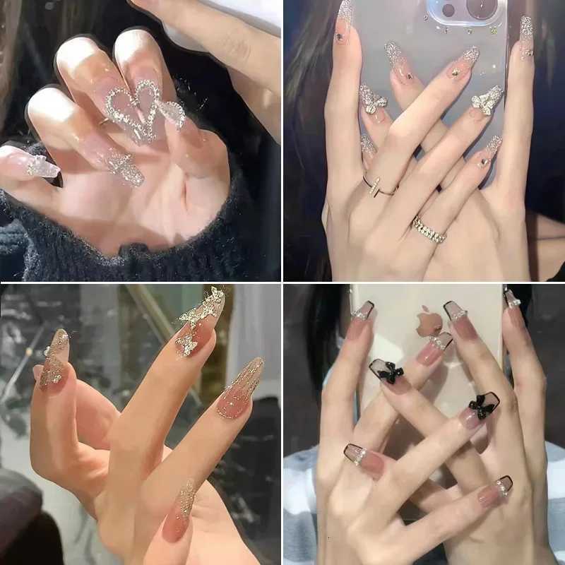 Pink Fake Nails Press on Nail Designs Art Long Tips False Forms with Glue Stick Stickers Reusable Set Acrylic ArtificialT251118T251119