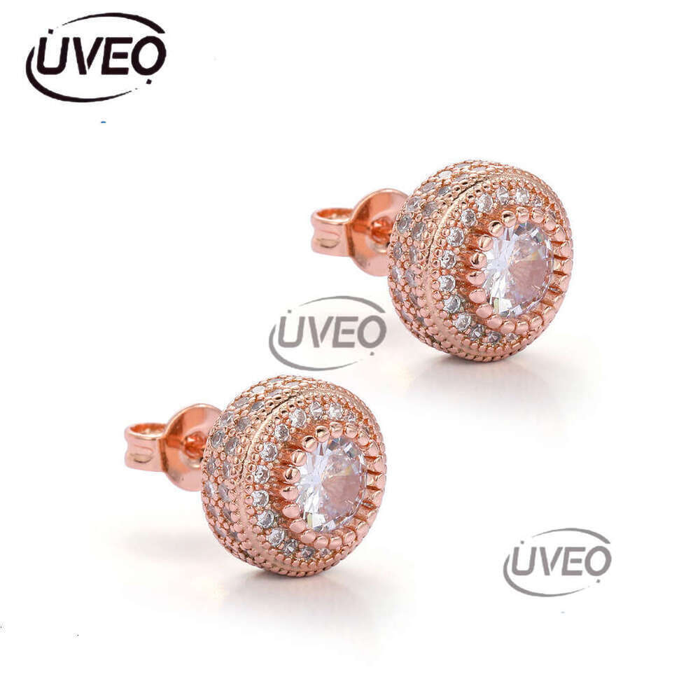 Luxury by tester round ice out VVS Moissanite rose gold hip hop earrings for men and women Free delivery