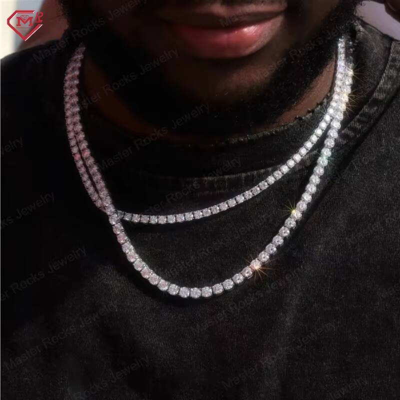 5MM Hiphop Tennis Chain Iced Out Bling Men Necklace 925 Sterling Silver Iced Out VVS Moissanite Tennis Chain
