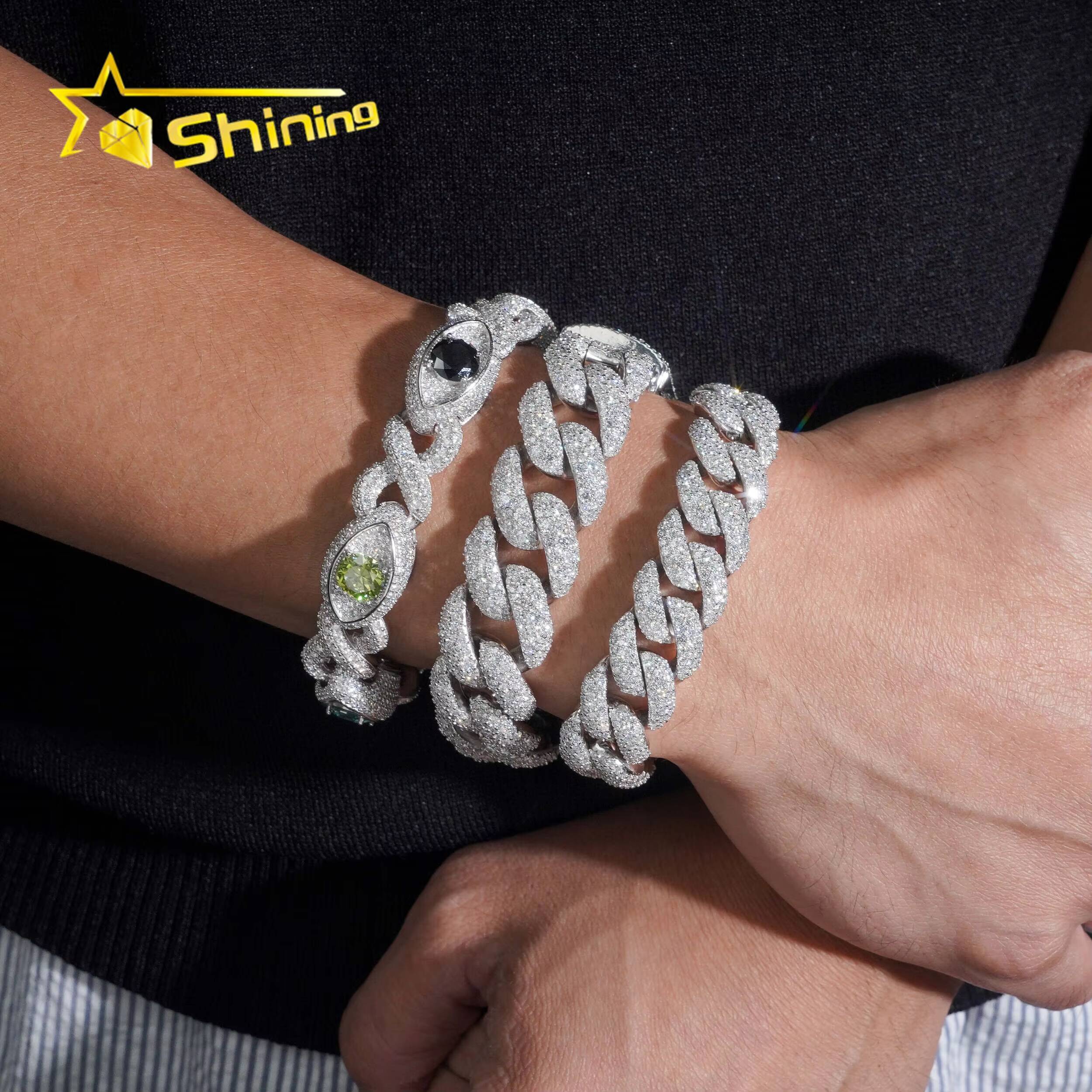 New Design High Quality Hip Hop Style 925 Silver Iced Out Diamond Moissanite Cuban Link Bracelet