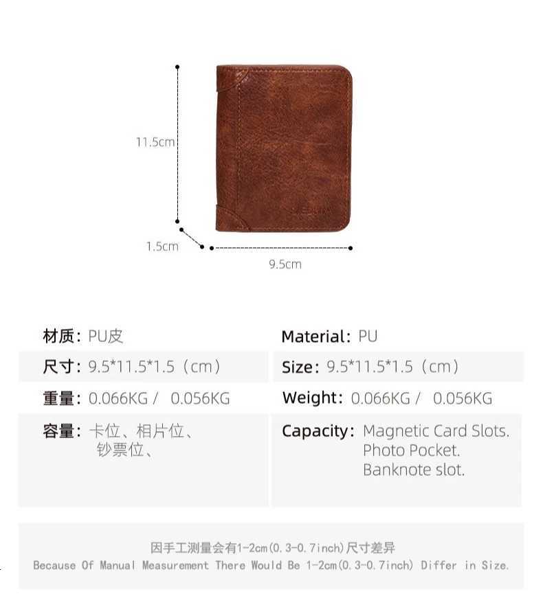 High-quality Mens PU Leather Trifold Business Short Purse Wallet for Men with ID Window and Credit Card HolderT251119