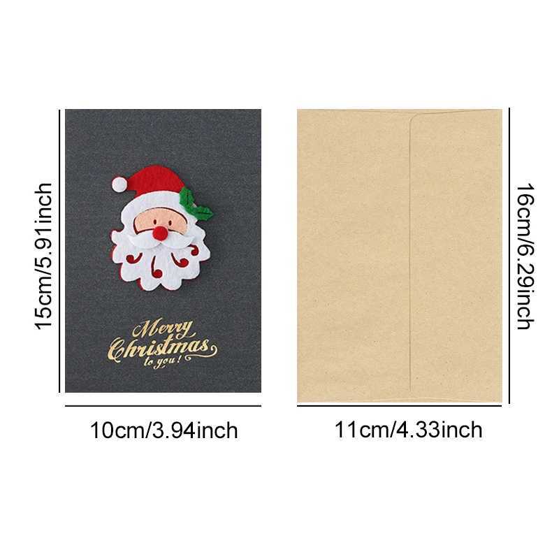 8PCS/Set Christmas Greeting Card Green Grey Pearlescent Paper Postcard Invitation with Envelope 3D Felt Decoration Card Gift ZYF G251119
