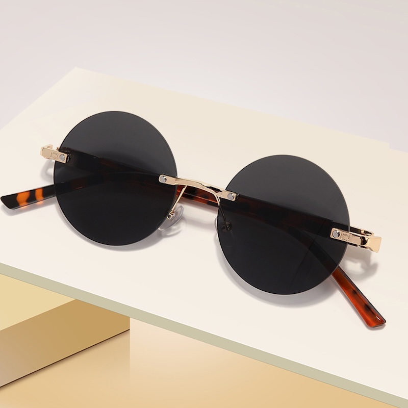 Vintage Round Rimless Sunglasses Men Women UV400 Protection for Travel Essentials for Beach Holidays Y2K Fashion Round Glasses Lightweight Retro Steam